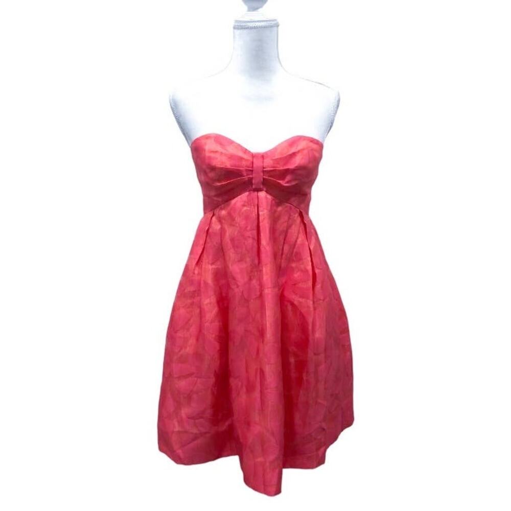 Jill Stuart Coral Strapless Sweetheart Fit and Flare Daisy Print Dress Size 8